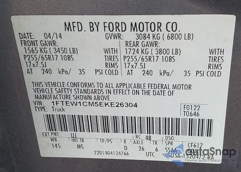 2014 Ford F-150 Xlt из США, поврежденный, VIN 1FTEW1CM5EKE26304